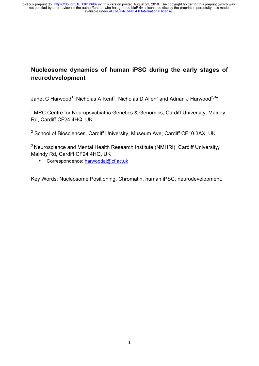 Nucleosome Dynamics of Human Ipsc During the Early Stages of Neurodevelopment