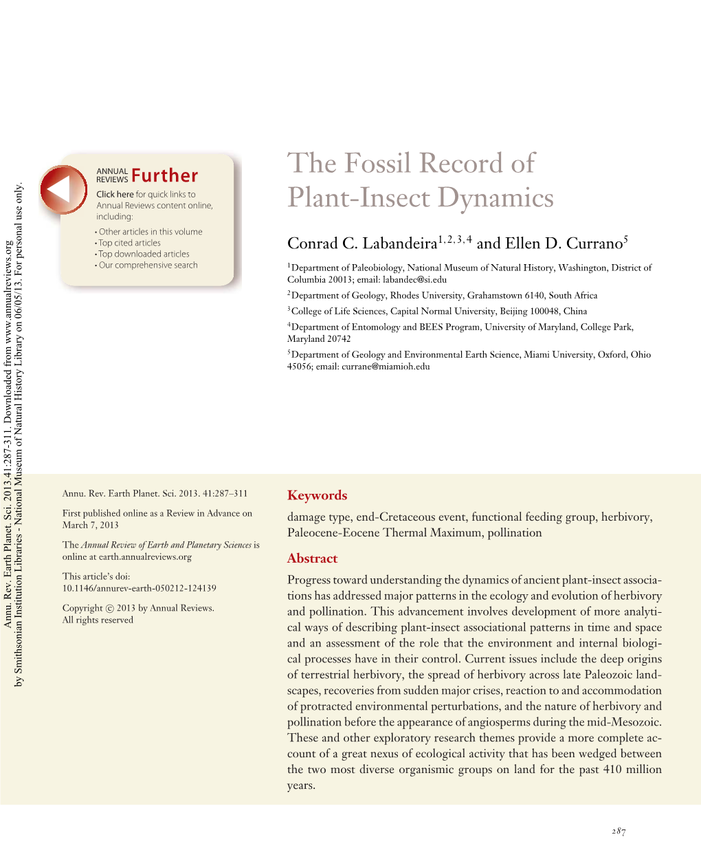 The Fossil Record of Plant-Insect Dynamics