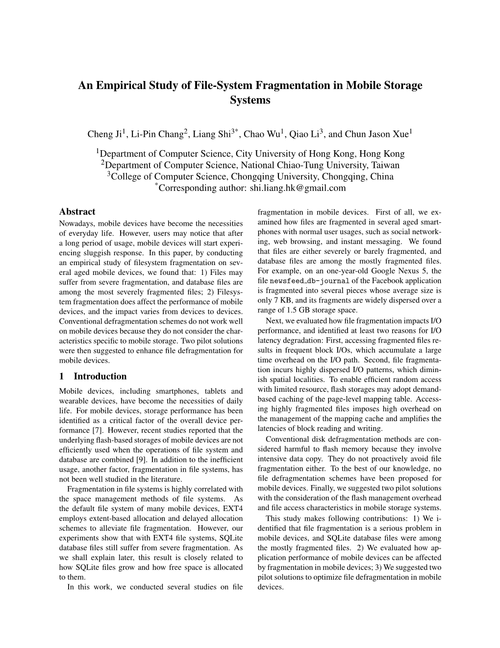 An Empirical Study of File-System Fragmentation in Mobile Storage Systems