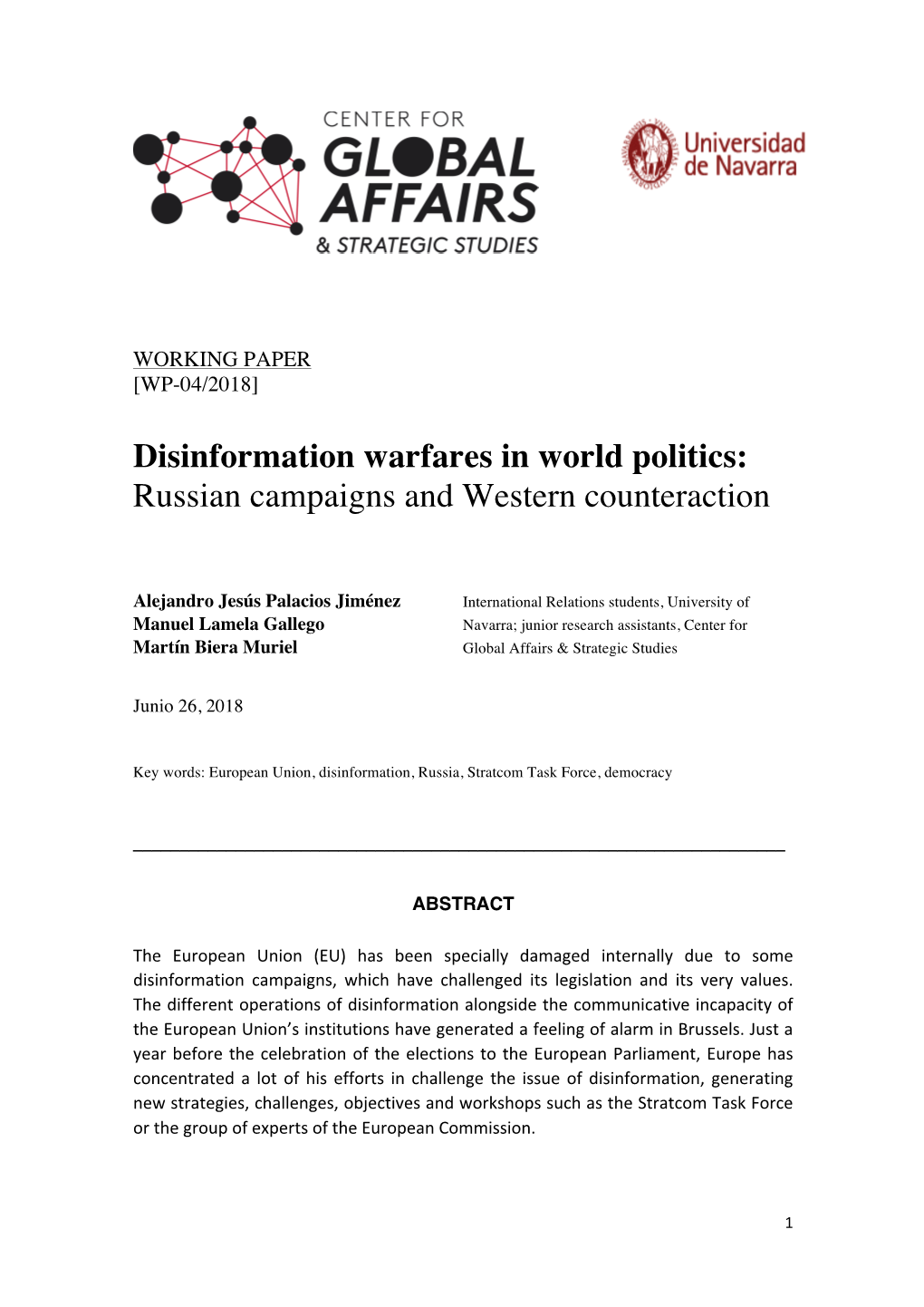 Disinformation Warfares in World Politics: Russian Campaigns and Western Counteraction