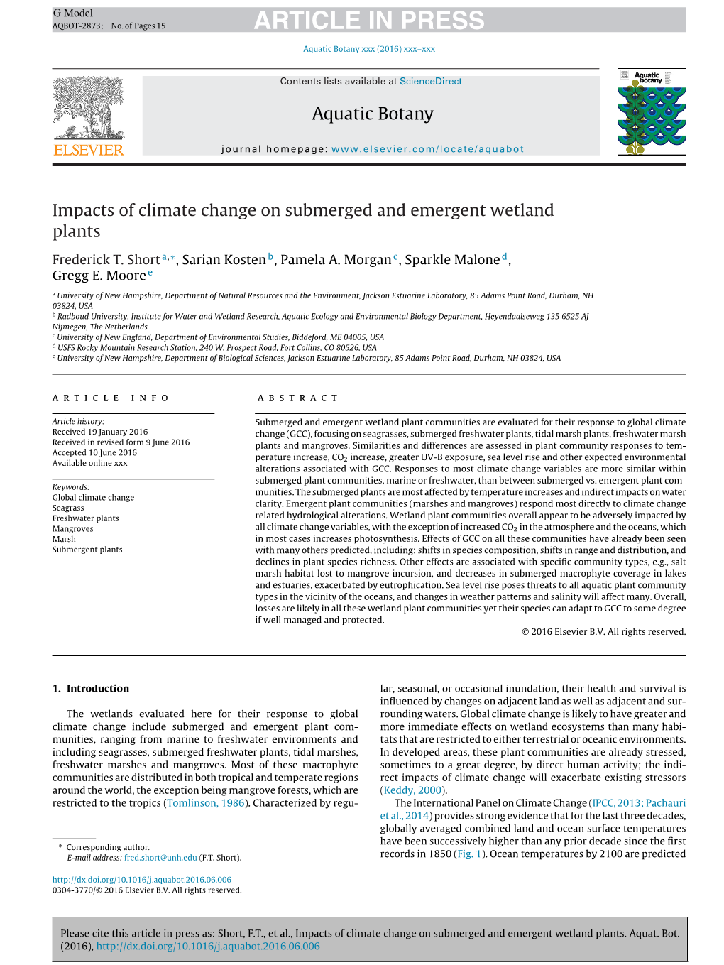 Impacts of Climate Change on Submerged and Emergent Wetland Plants