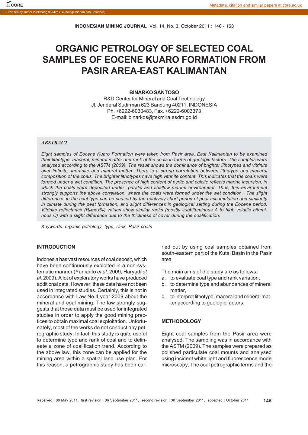 Organic Petrology of Selected Coal Samples of Eocene Kuaro Formation from Pasir Area-East Kalimantan