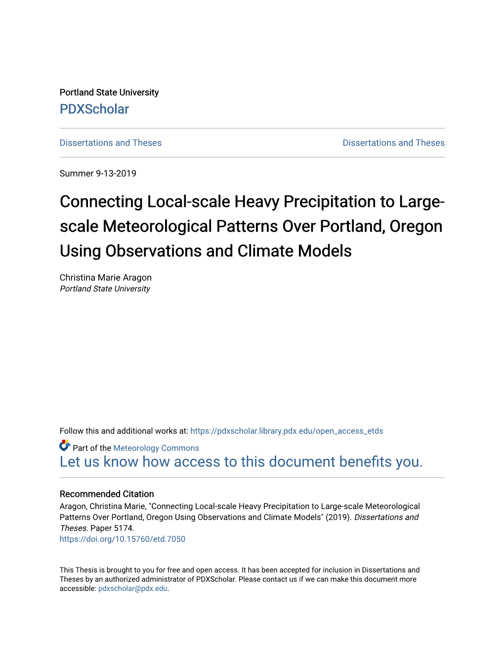 Connecting Local-Scale Heavy Precipitation to Large-Scale Meteorological Patterns Over Portland, Oregon Using Observations and Climate Models