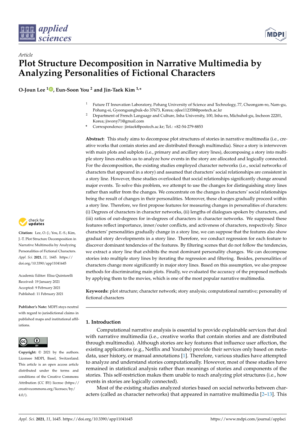 Plot Structure Decomposition in Narrative Multimedia by Analyzing Personalities of Fictional Characters