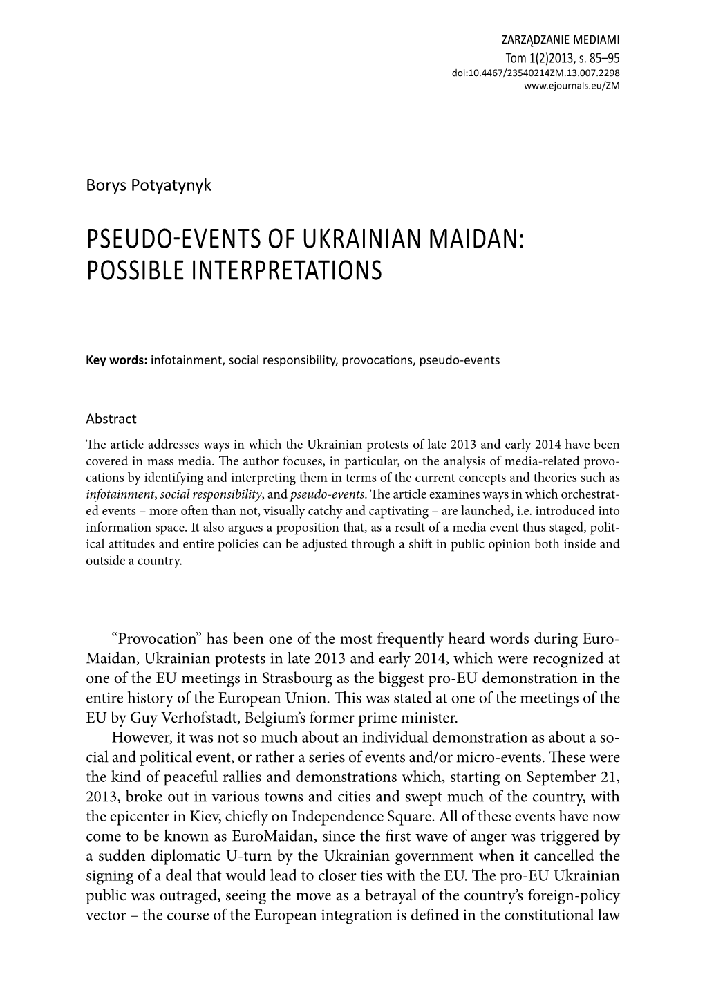 Pseudo-Events of Ukrainian Maidan: Possible Interpretations