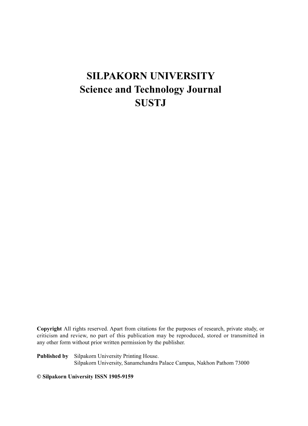 SILPAKORN UNIVERSITY Science and Technology Journal SUSTJ