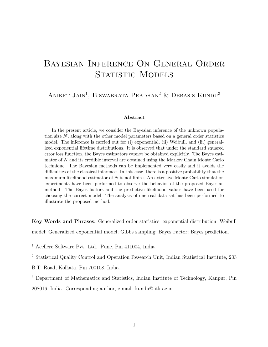 Bayesian Inference on General Order Statistic Models