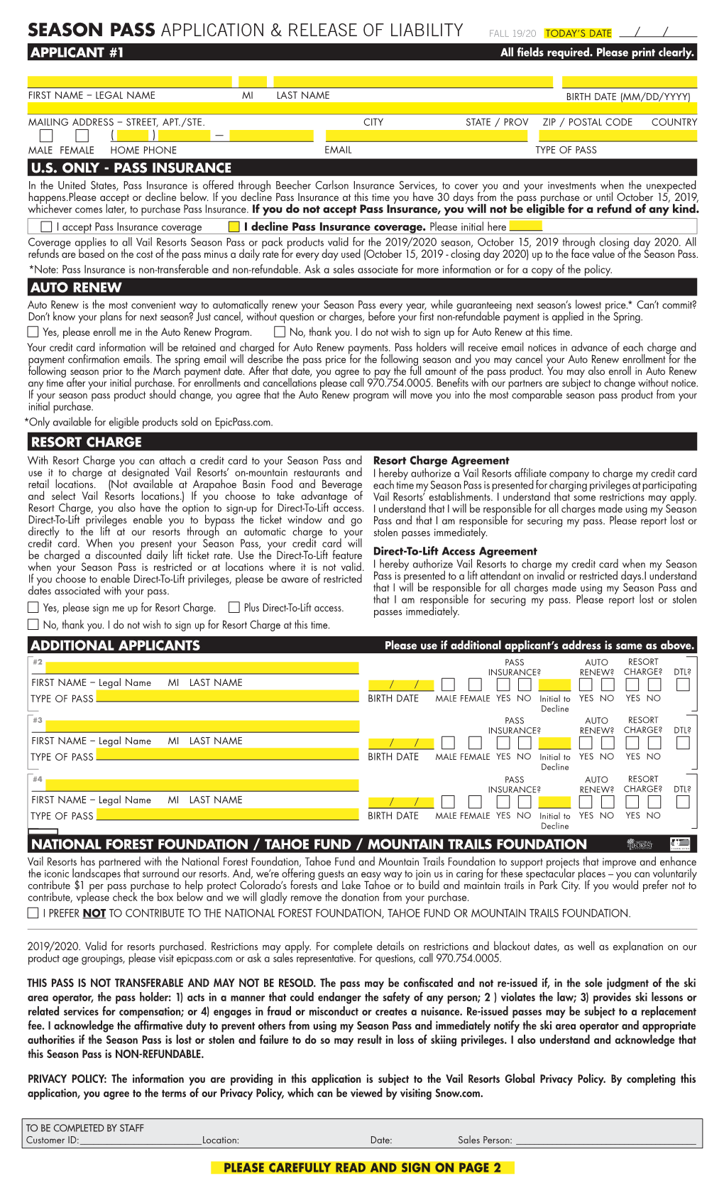 Season Pass Application & Release of Liability