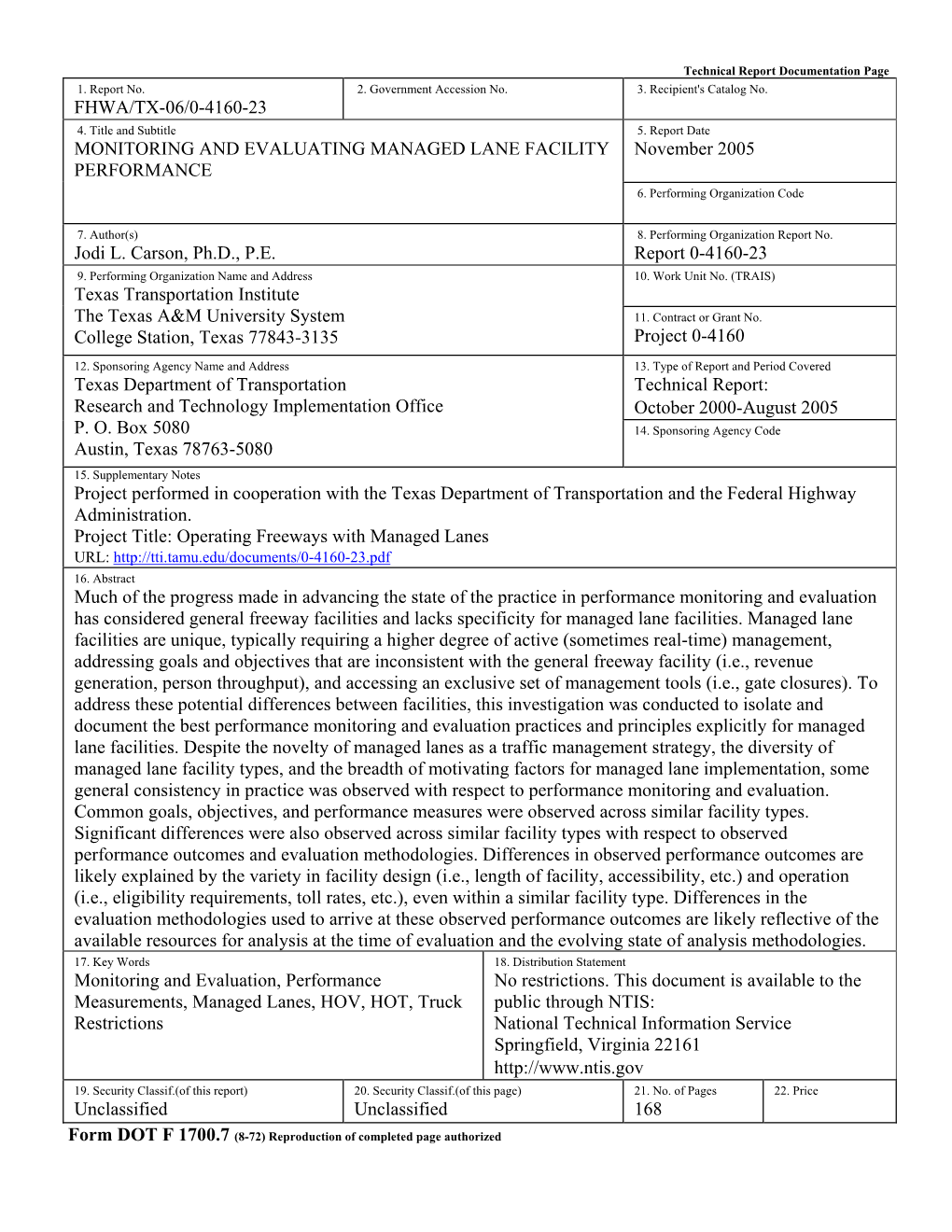 Monitoring and Evaluating Managed Lane Facility Performance