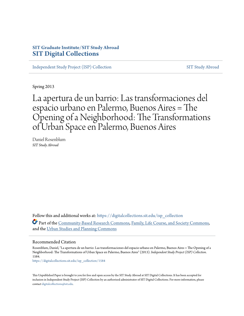 Las Transformaciones Del Espacio Urbano En Palermo