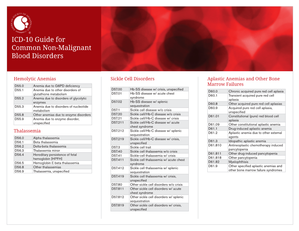 ICD-10 Guide for Common Non-Malignant Blood Disorders