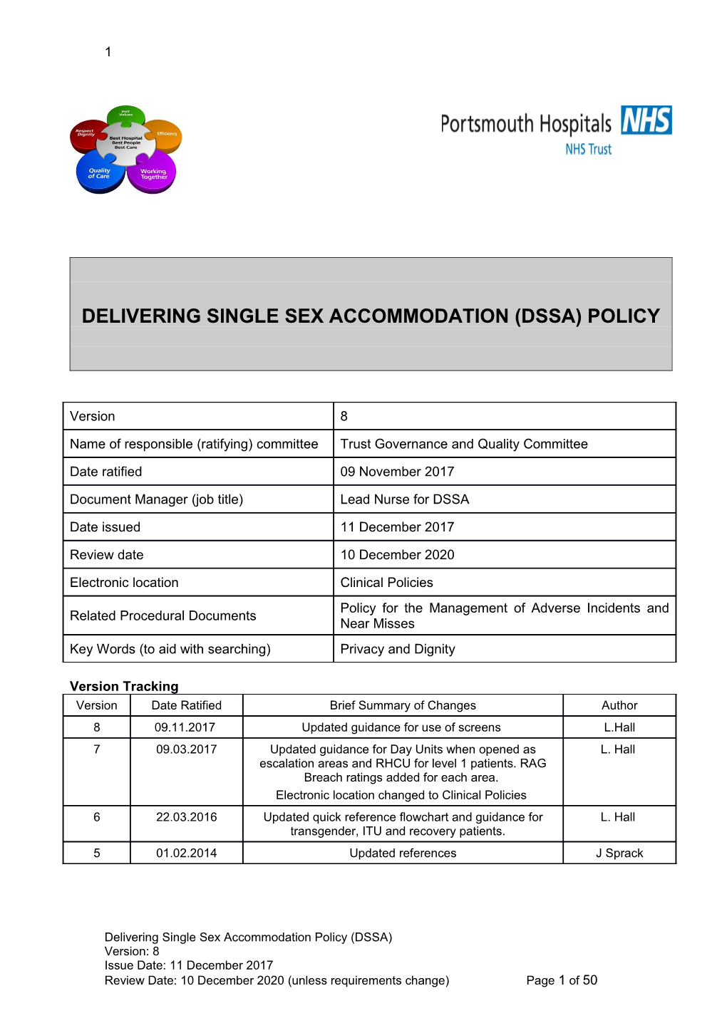 Delivering Single Sex Accommodation (Dssa) Policy