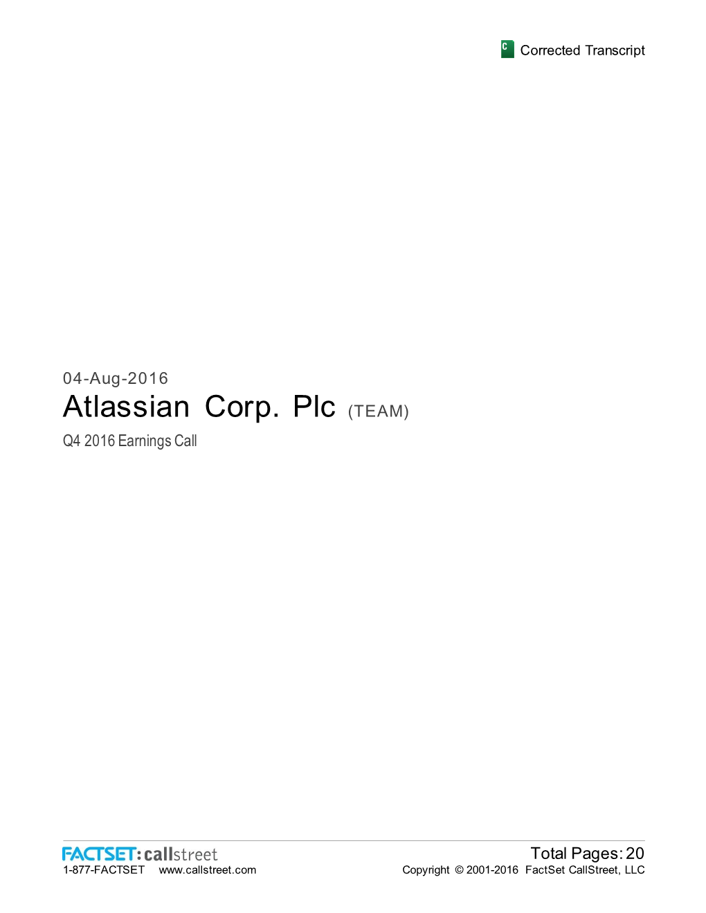 Atlassian Corp. Plc (TEAM) Q4 2016 Earnings Call