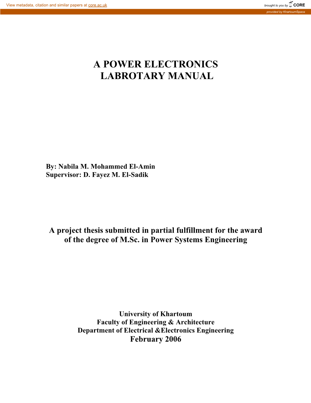 A Power Electronics Labrotary Manual