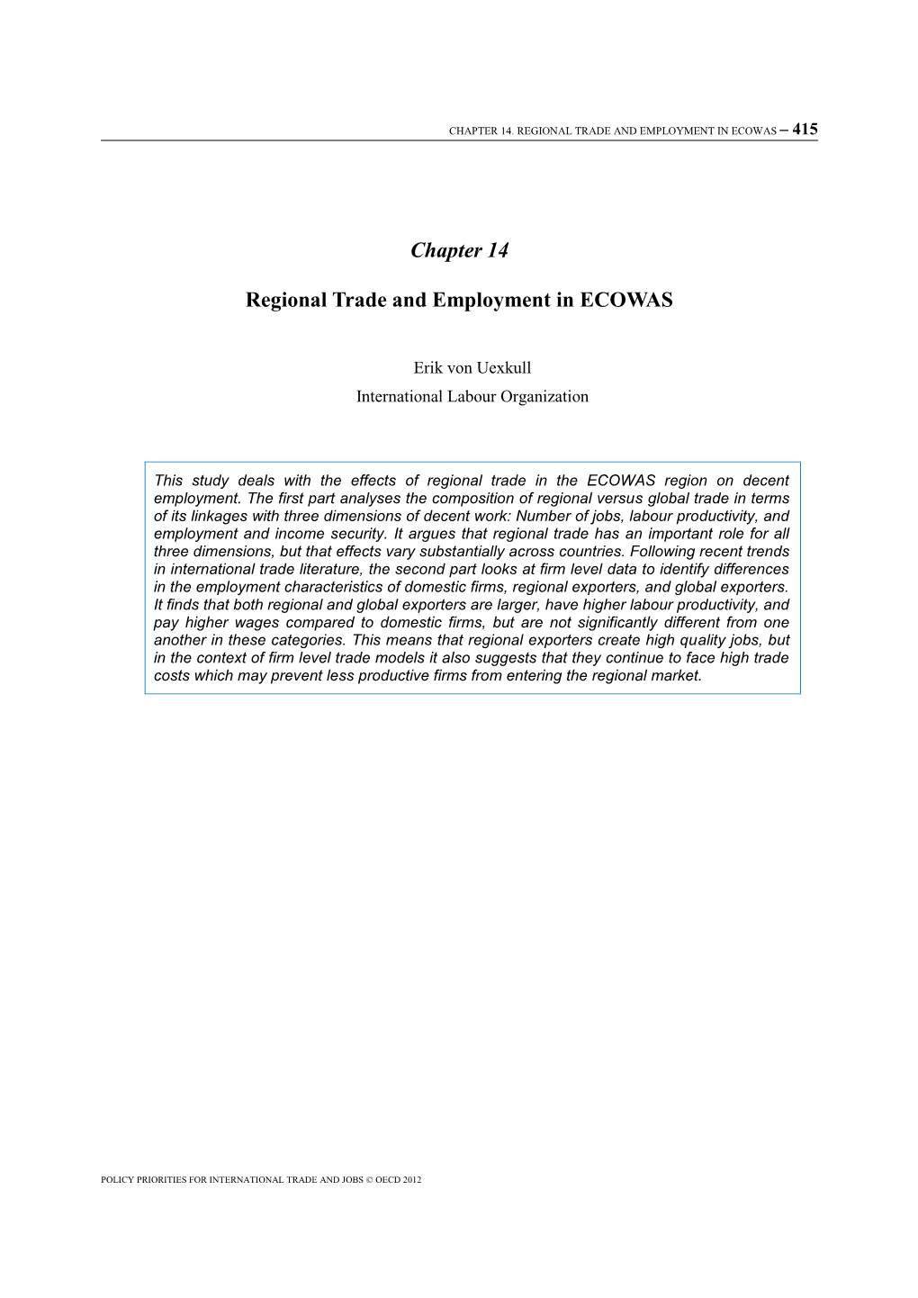 Regional Trade and Employment in Ecowas – 415
