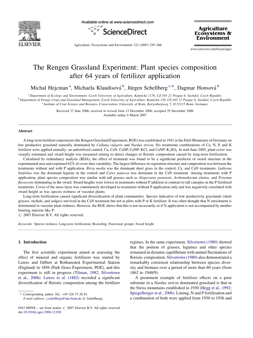 Plant Species Composition After 64 Years of Fertilizer Application