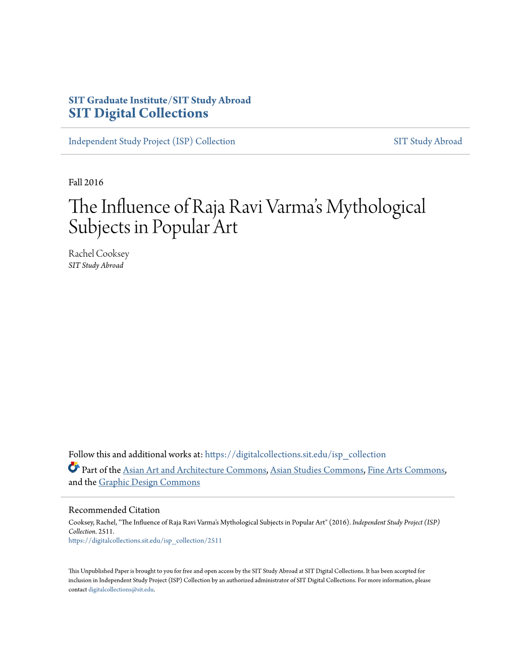 The Influence of Raja Ravi Varma's Mythological Subjects in Popular