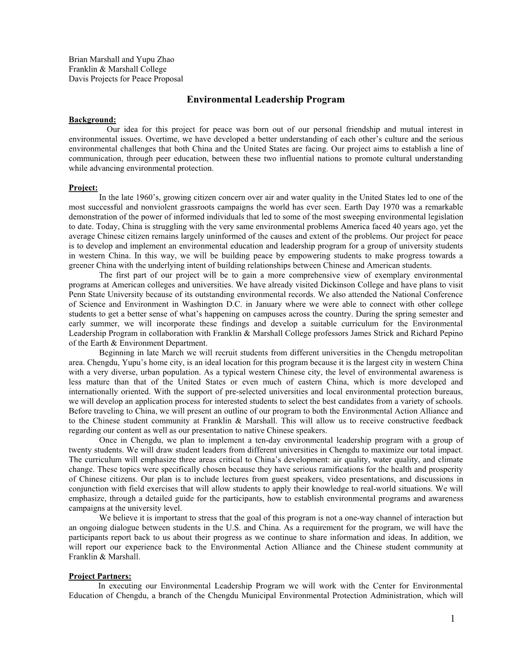 1 Environmental Leadership Program