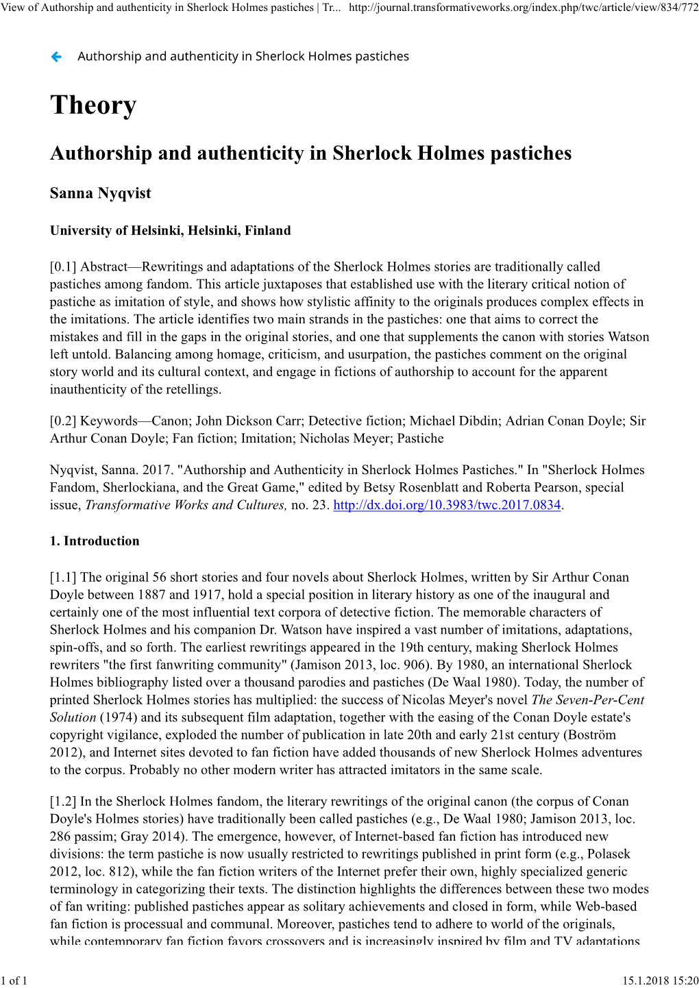 View of Authorship and Authenticity in Sherlock Holmes Pastiches | Tr