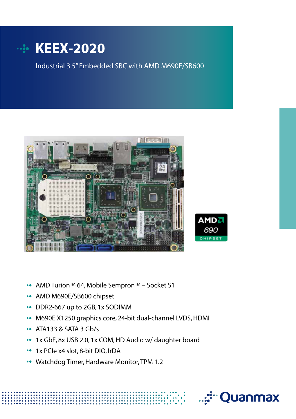 KEEX-2020 Industrial 3.5” Embedded SBC with AMD M690E/SB600