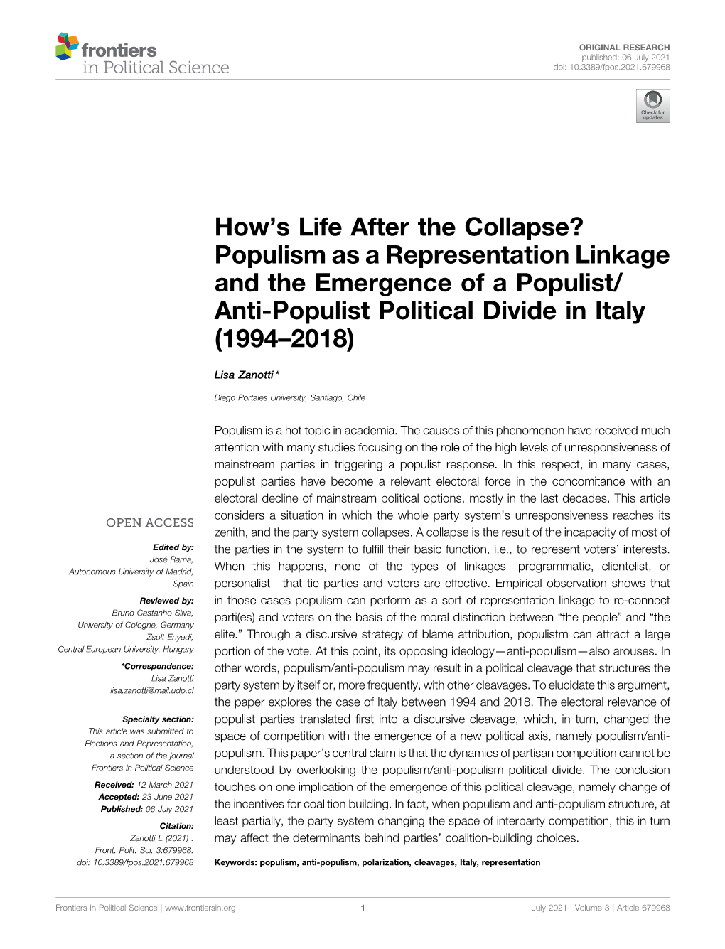 Anti-Populist Political Divide in Italy (1994–2018)