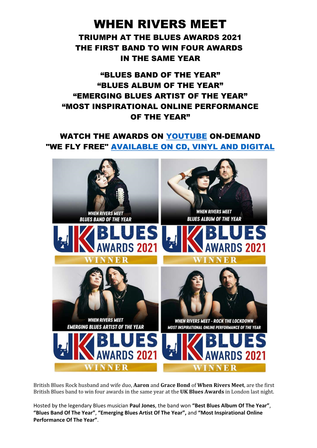 When Rivers Meet Triumph at the Blues Awards 2021 the First Band to Win Four Awards in the Same Year