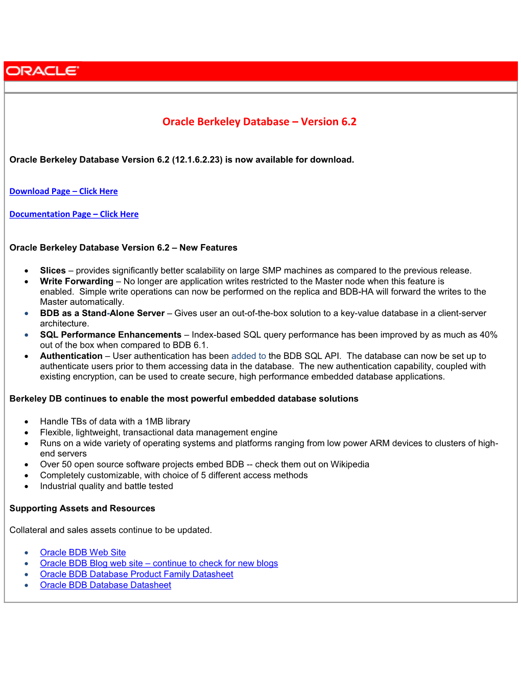 Oracle Berkeley Database – Version 6.2