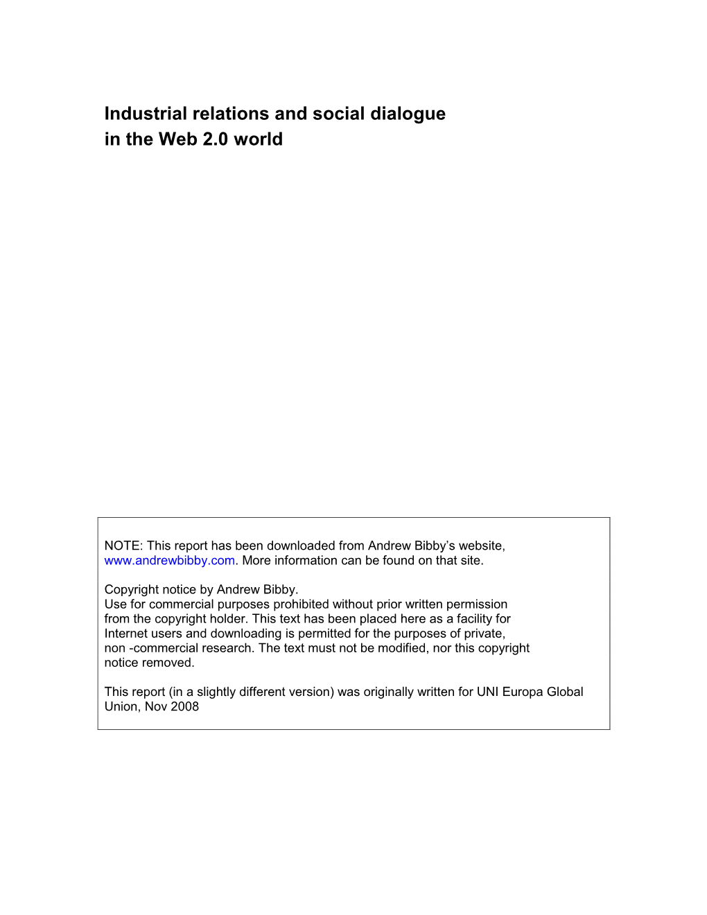 Industrial Relations and Social Dialogue in the Web 2.0 World
