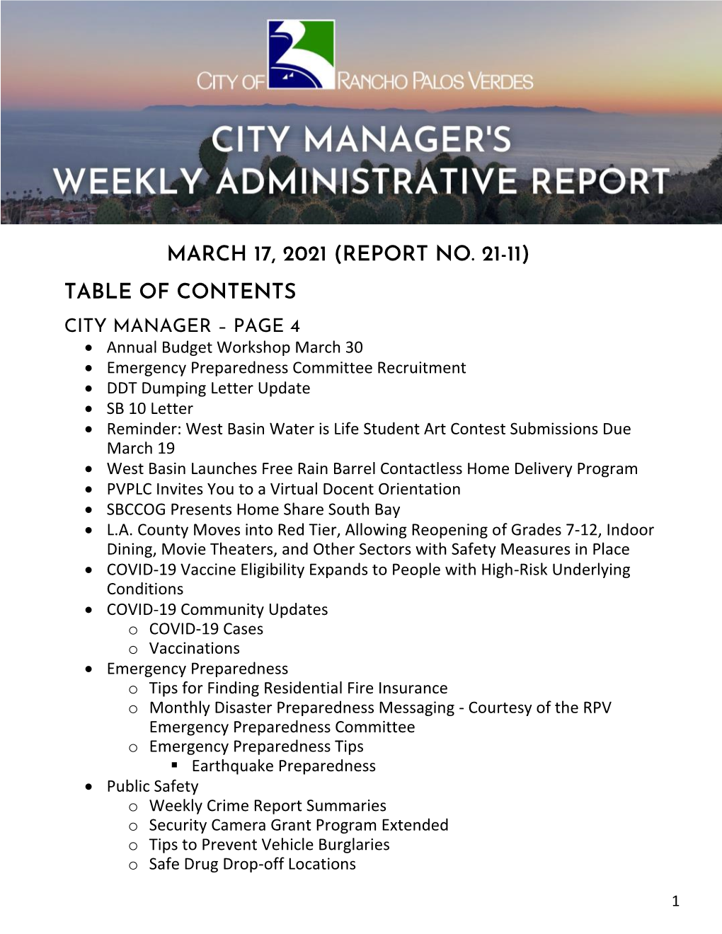 ADMINISTRATIVE REPORT March 17, 2021 Page 2