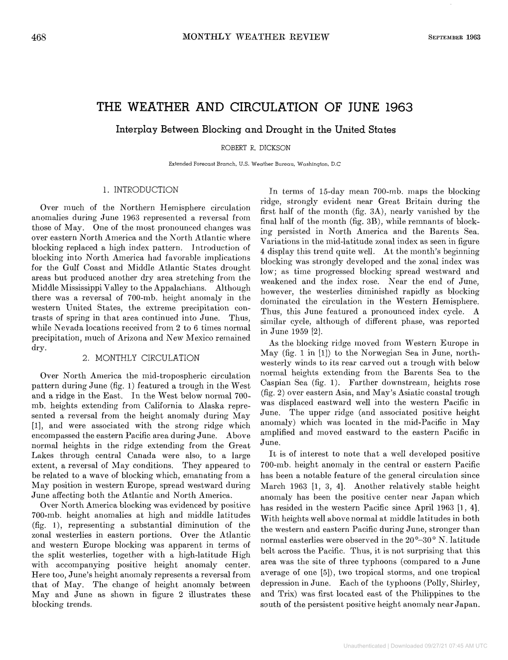 The Weather and Circulation of June 1963