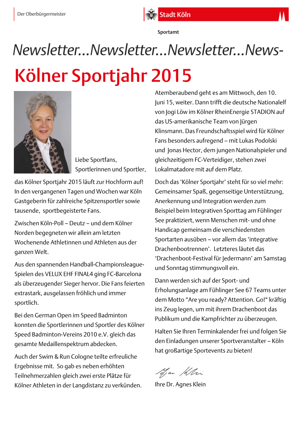 Das Kölner Sportjahr 2015