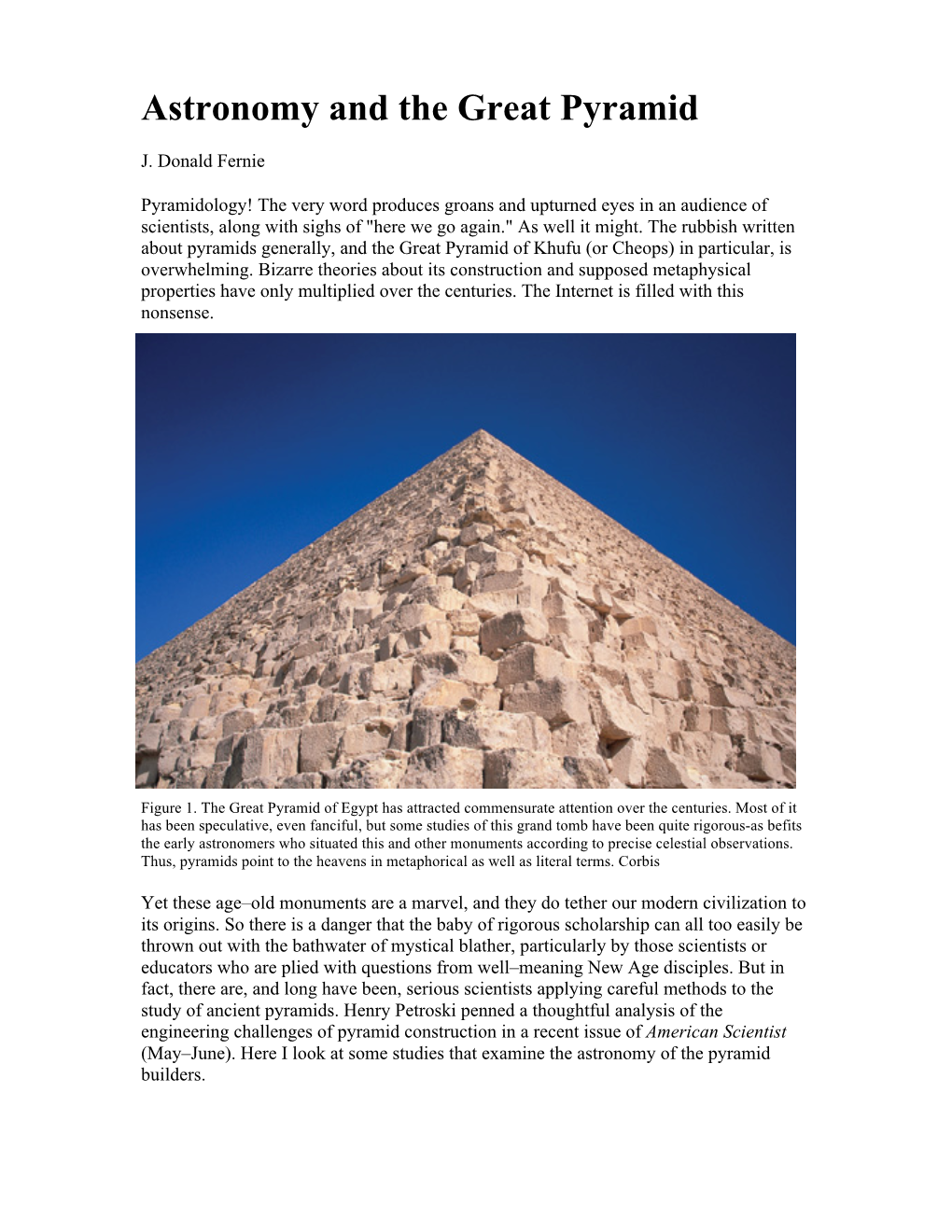 Astronomy and the Great Pyramid