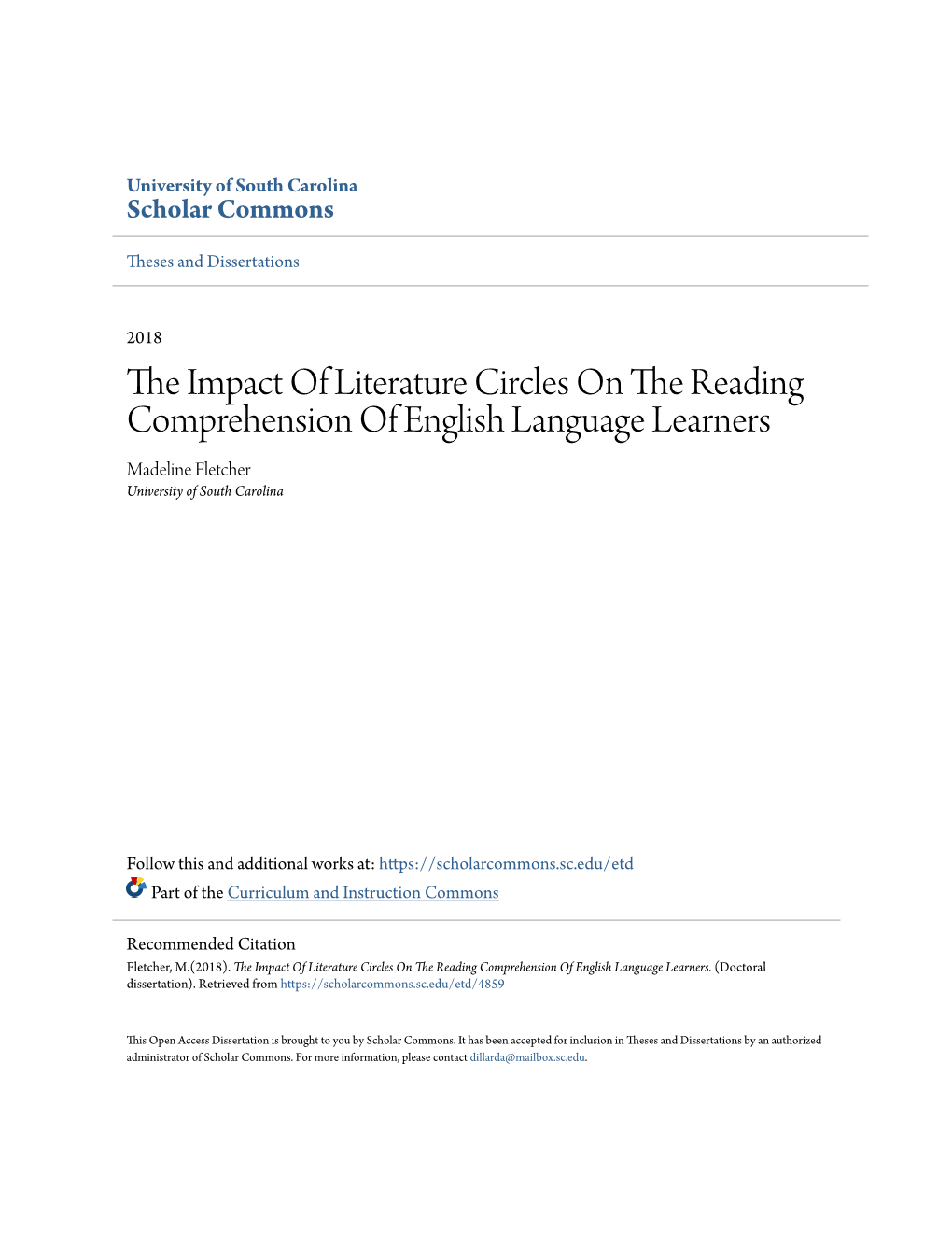The Impact of Literature Circles on the Reading Comprehension of English Language Learners