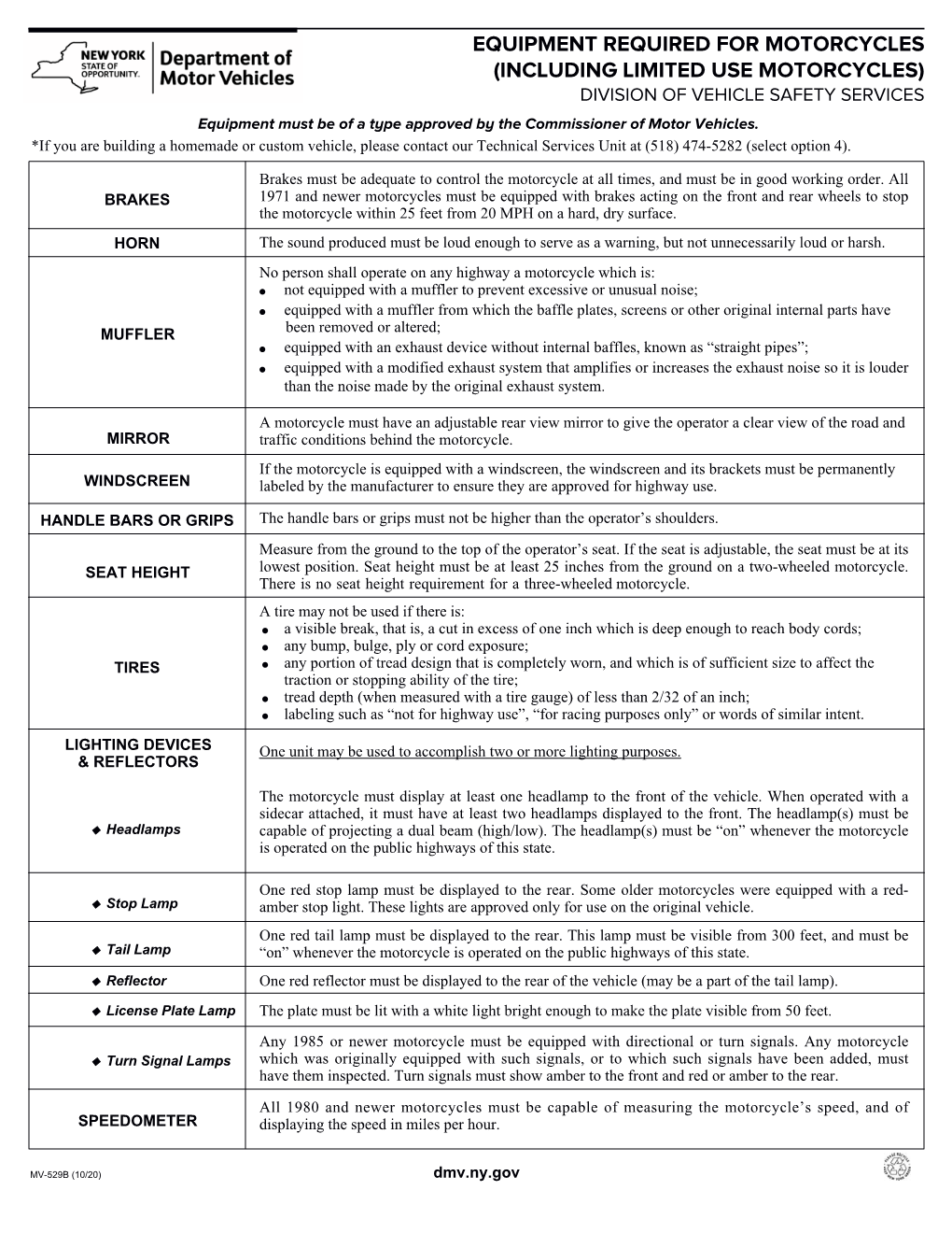 Equipment Required for Motorcycles