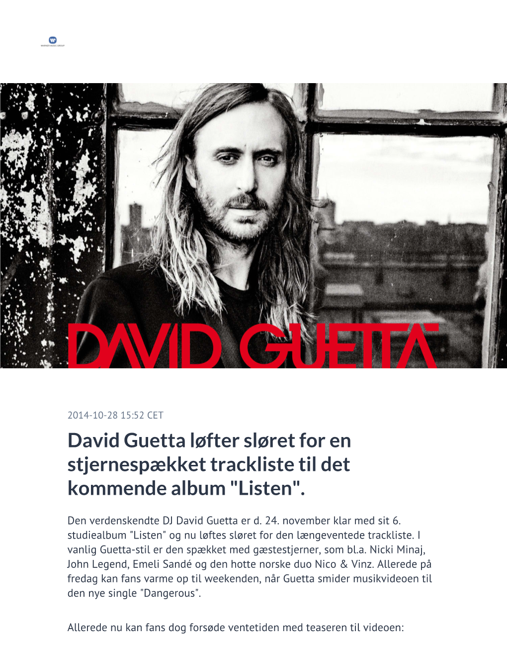 David Guetta Løfter Sløret for En Stjernespækket Trackliste Til Det Kommende Album 