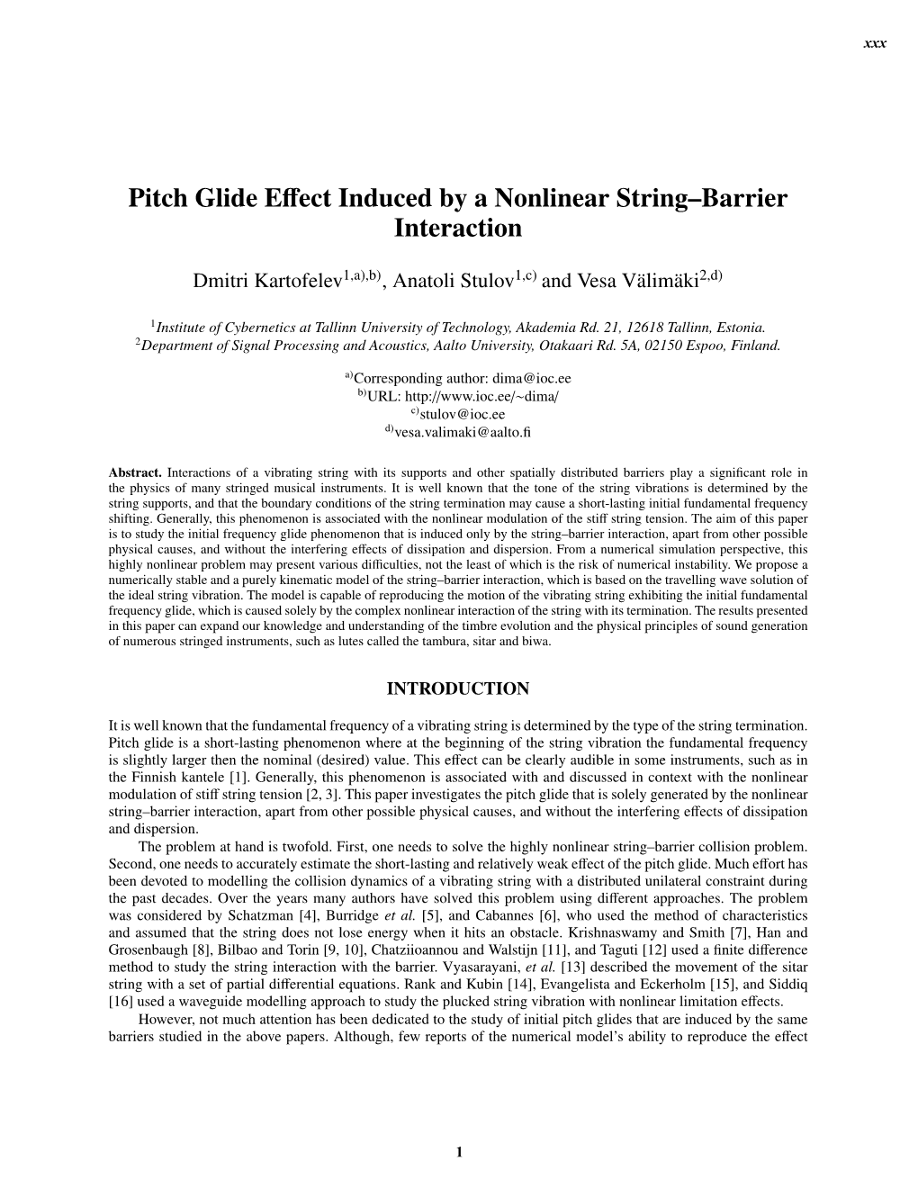 Pitch Glide Effect Induced by a Nonlinear String–Barrier Interaction