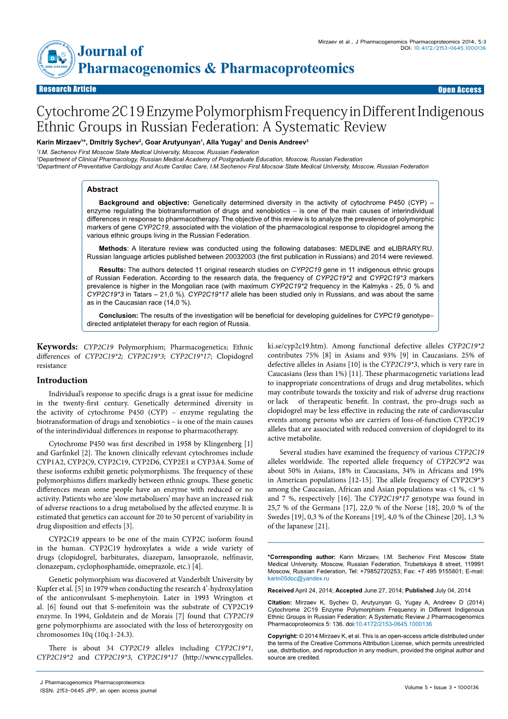 Cytochrome 2C19 Enzyme Polymorphism Frequency In