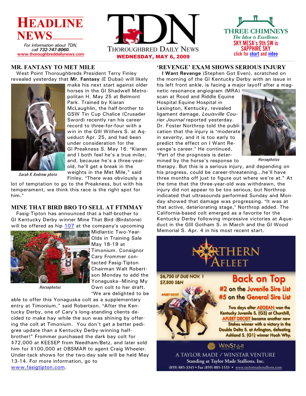 HEADLINE NEWS • 5/6/09 • PAGE 2 of 9 TDN Feature Presentation G1 POULE D’ESSAI DES POULICHES