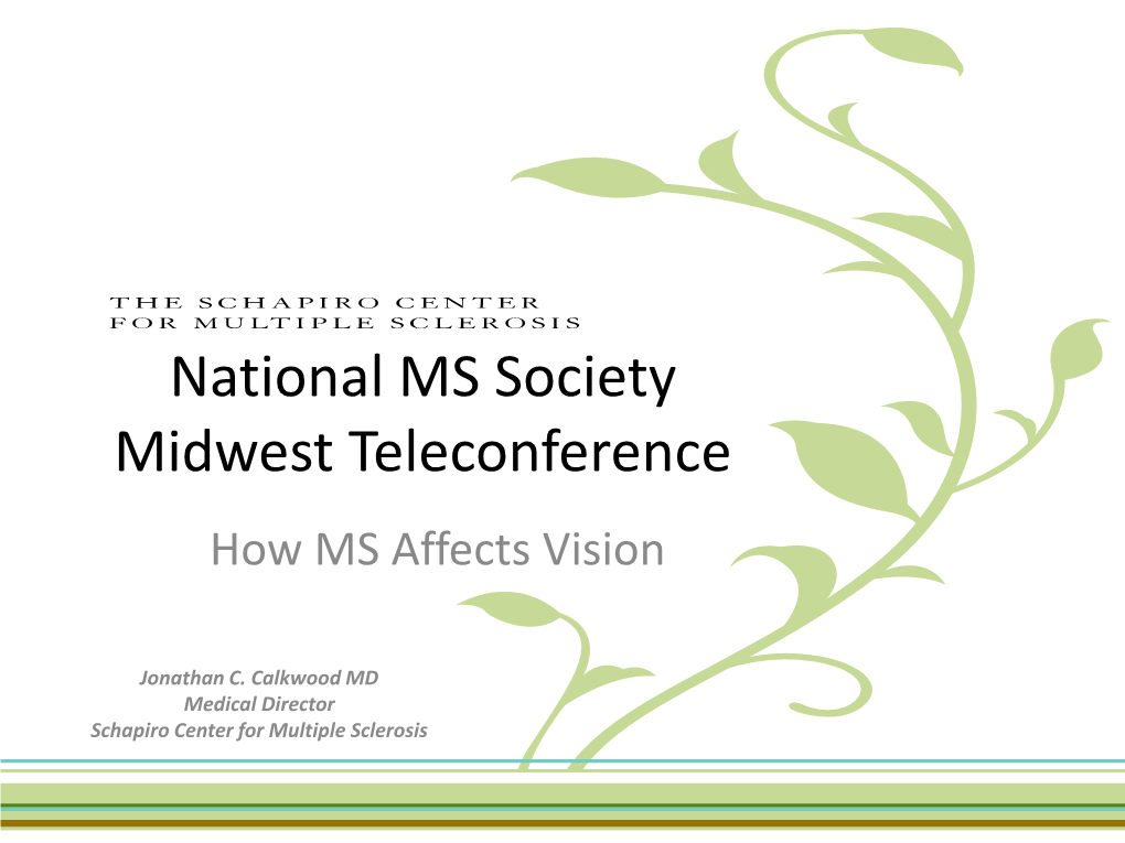 National MS Society Midwest Teleconference How MS Affects Vision