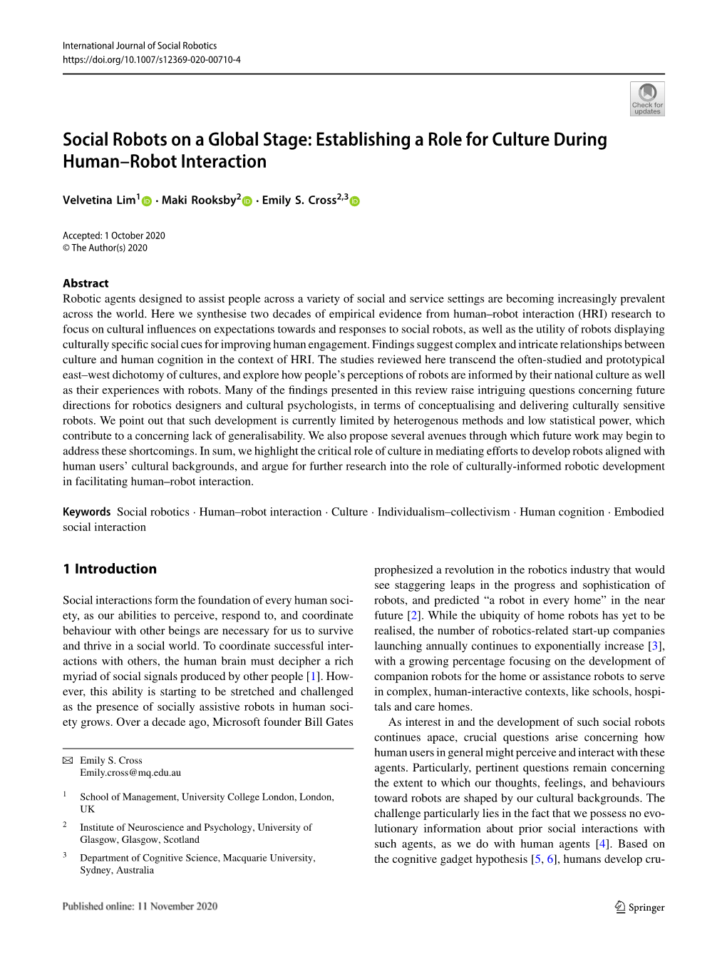 Social Robots on a Global Stage: Establishing a Role for Culture During Human–Robot Interaction