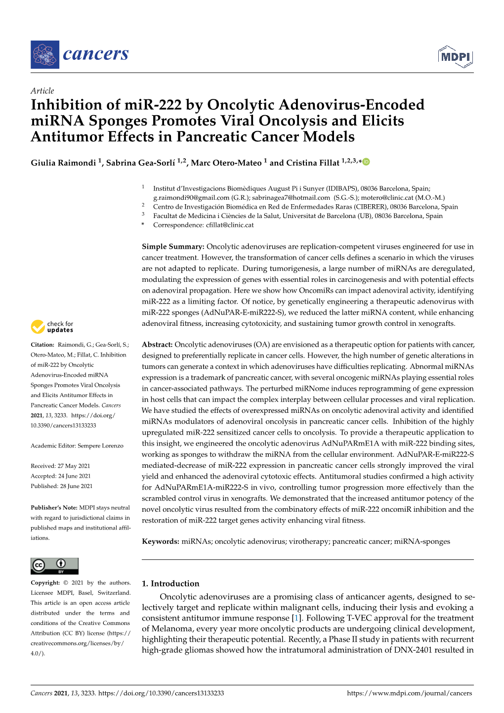 Inhibition of Mir-222 by Oncolytic Adenovirus-Encoded Mirna Sponges Promotes Viral Oncolysis and Elicits Antitumor Effects in Pancreatic Cancer Models