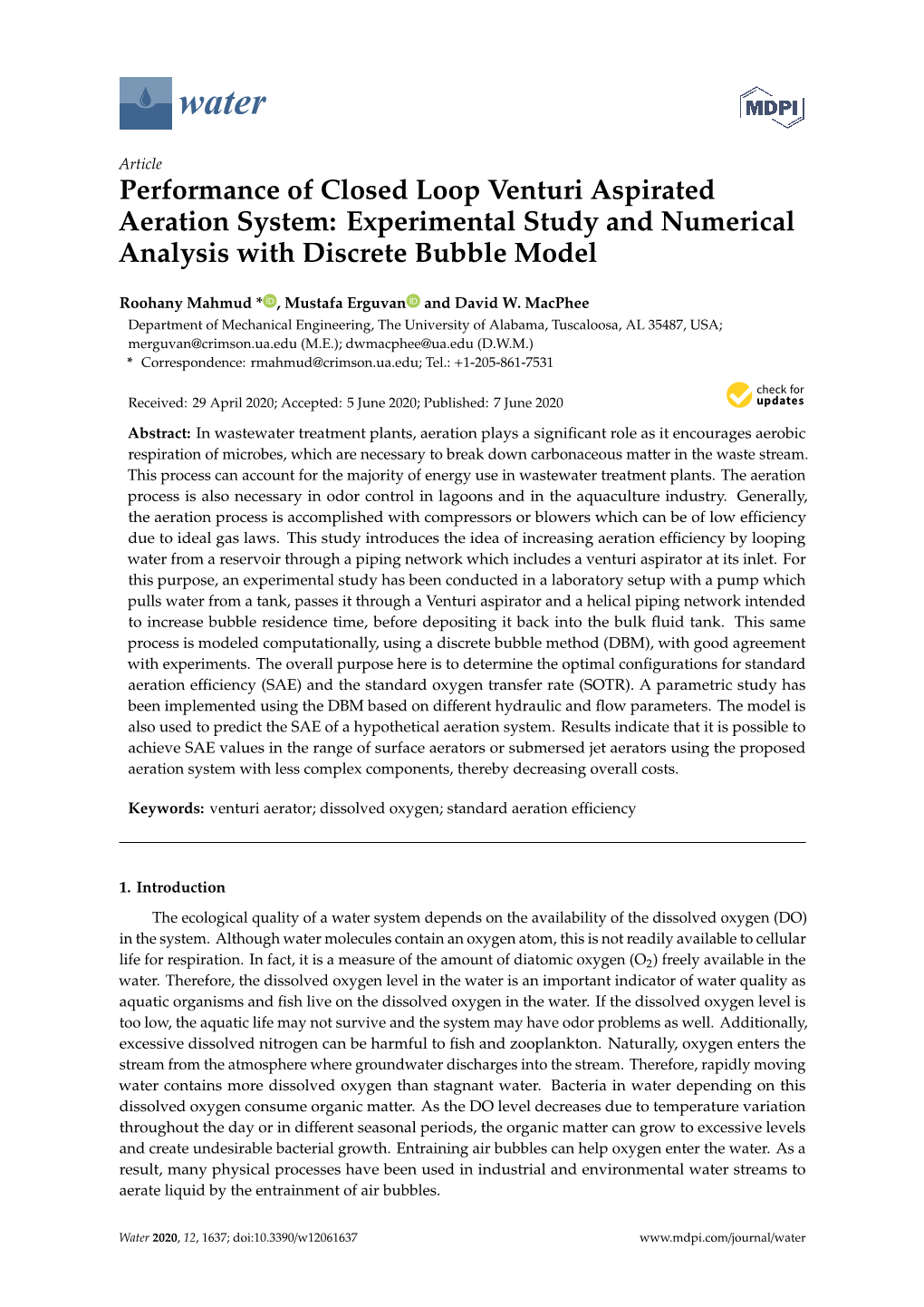 Performance of Closed Loop Venturi Aspirated Aeration System: Experimental Study and Numerical Analysis with Discrete Bubble Model