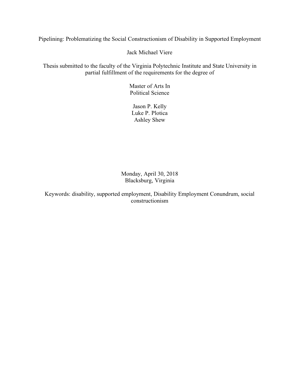 Pipelining: Problematizing the Social Constructionism of Disability in Supported Employment