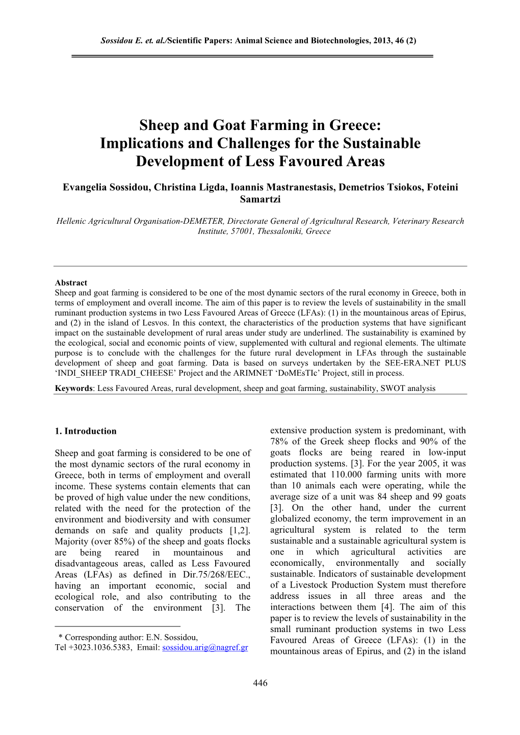 Sheep and Goat Farming in Greece: Implications and Challenges for the Sustainable Development of Less Favoured Areas