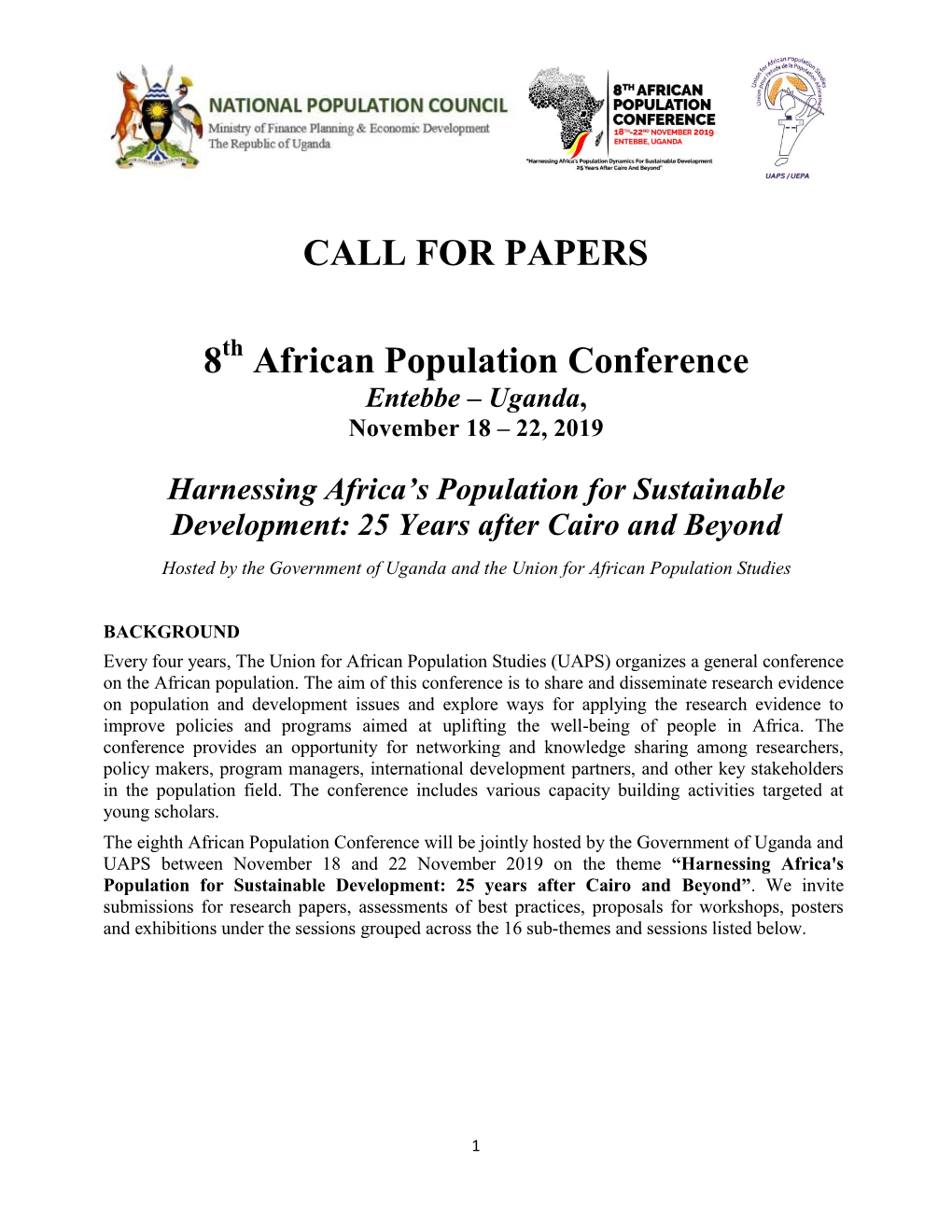 CALL for PAPERS 8 African Population Conference