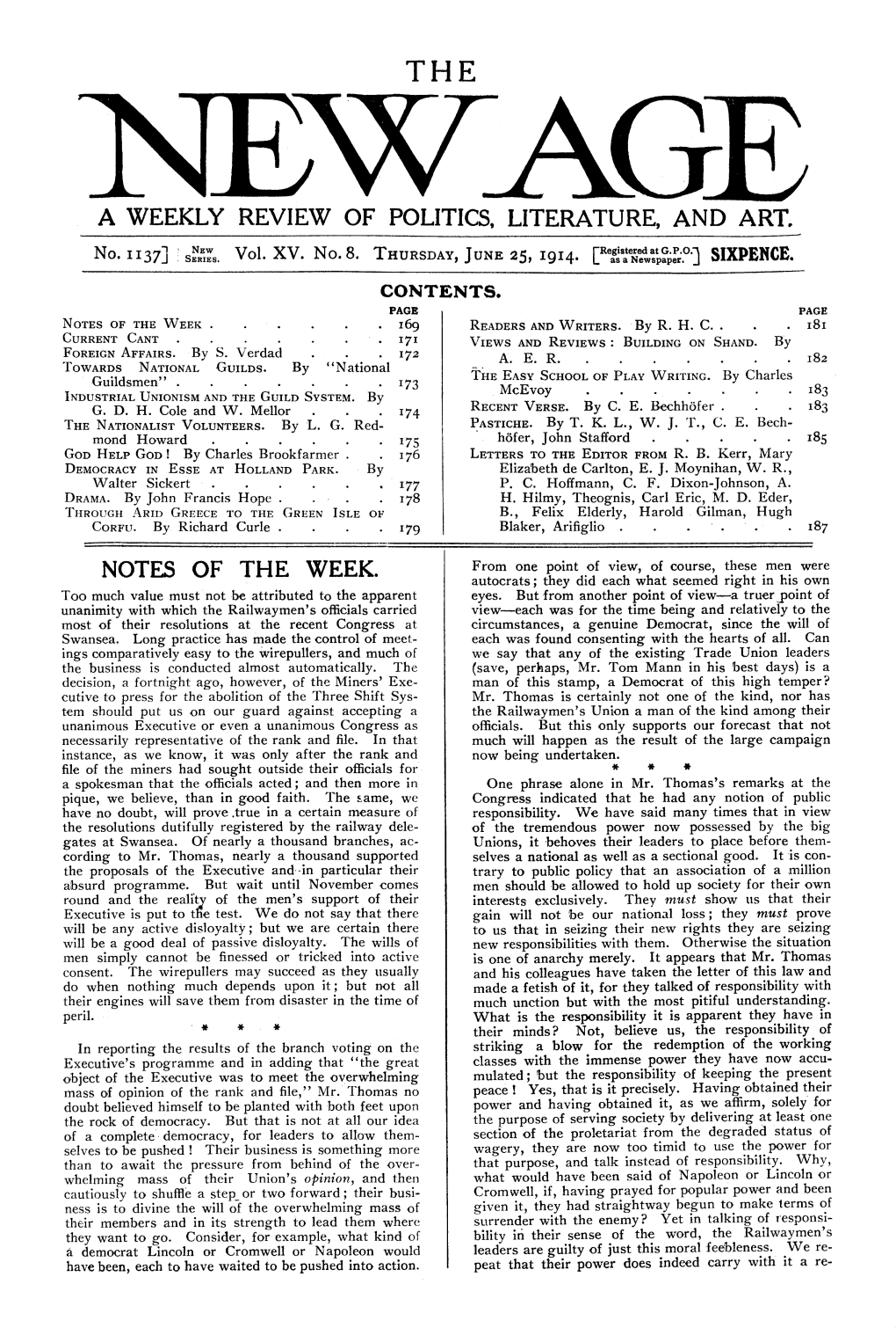 New Age, Vol. 15, No.8, June 25, 1914