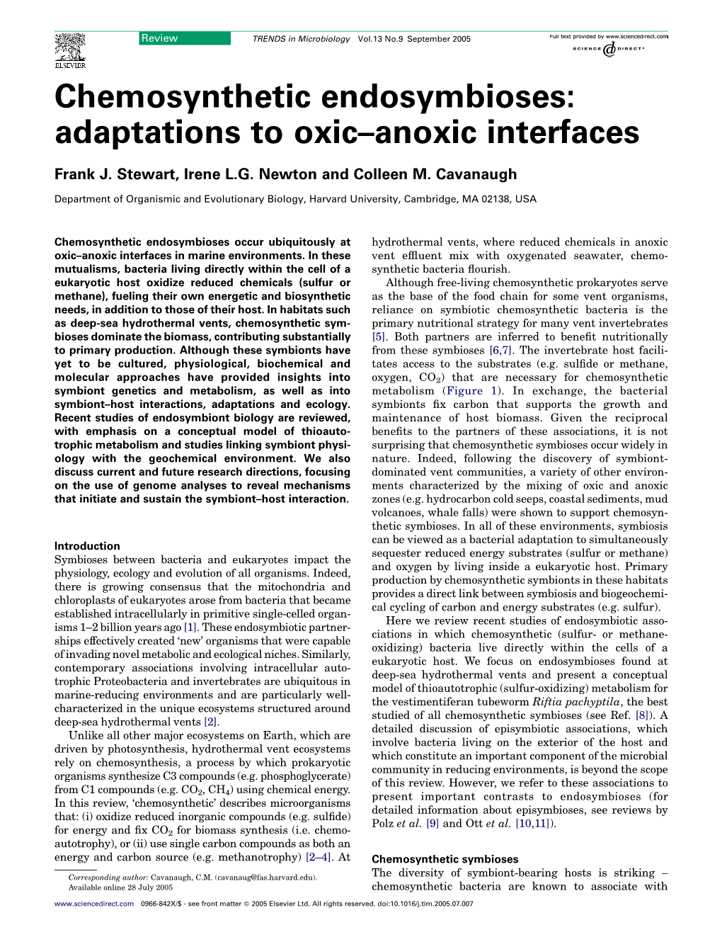 Chemosynthetic Endosymbioses: Adaptations to Oxic–Anoxic Interfaces