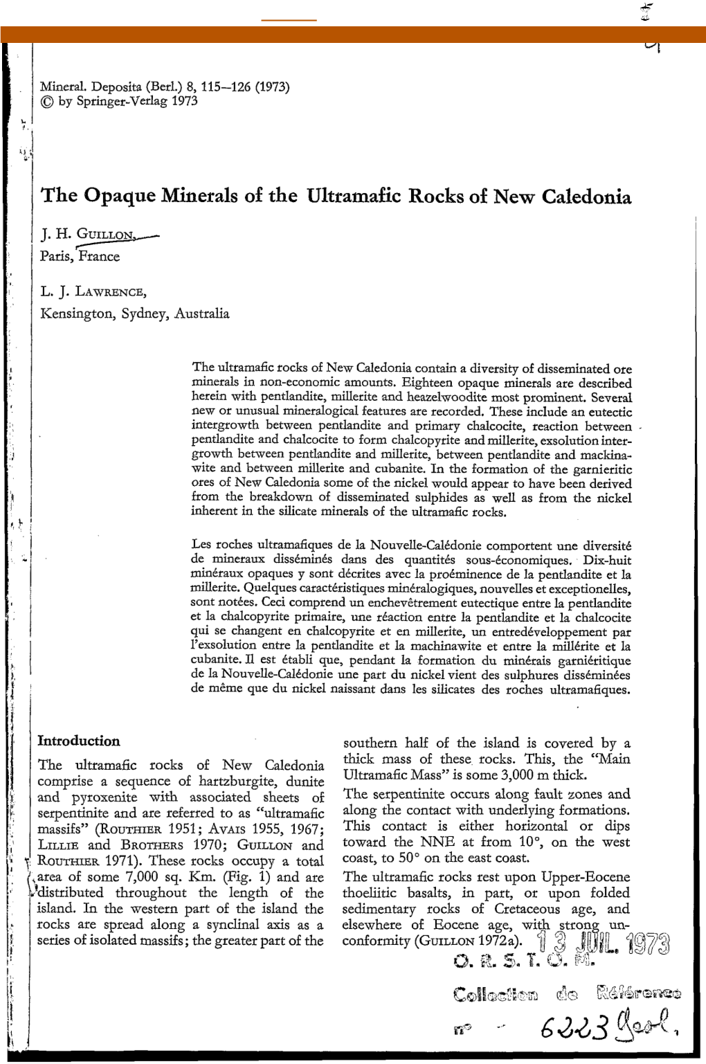 The Opaque Minerals of the Ultramafic Rocks of New Caledonia