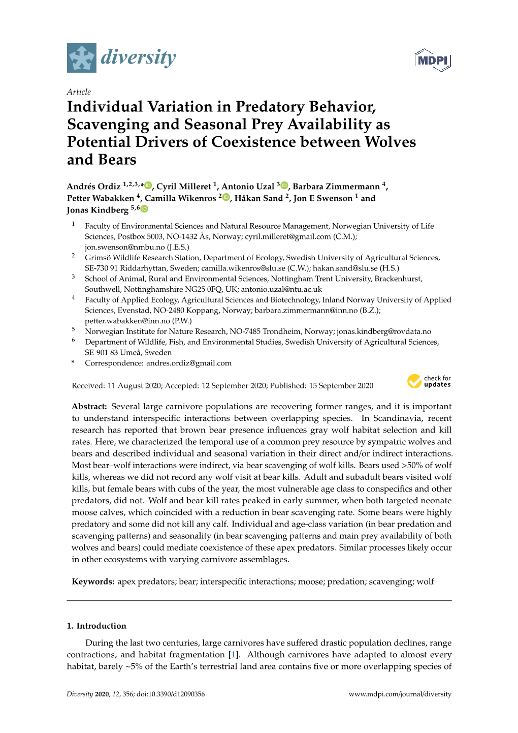 Individual Variation in Predatory Behavior, Scavenging and Seasonal Prey Availability As Potential Drivers of Coexistence Between Wolves and Bears