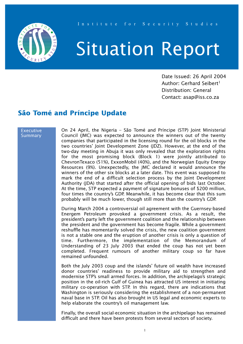 São Tomé and Príncipe Update